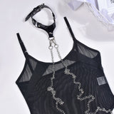 Znbbw Bondage Bodysuit Lingerie Bdsm Transparent Porn Lace Body One-Pieces With Halter Leather Chain Sexy Mesh Tights Top