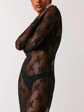 Znbbw Women’s See-Through Lace Dress Long Sleeve Slit Hem Dress Chemise Vacation sexy robe nightclub girls tight clothes