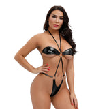 Znbbw micro bikini swimwear women swimsuit one piece biquini bikinis Patent leather Bright light Halter String Lace Show buttocks