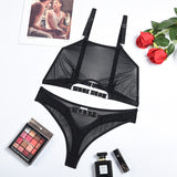 Znbbw Lingerie Cut Out Transparent Bra And Panty Set Woman 2 Pieces Seamless Female Underwear Sexy Outfits Black Intimate