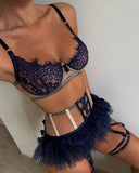 Znbbw Ruffle Lingerie Sexy Fancy Underwear Luxury Lace Sensual Transparent Bra Lace Outfit 5-Piece Thin Fine Erotic Sets