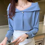 Znbbw Long Sleeve Blouse Women V-Neck White Chiffon Blouse Shirt Tops Women Blusas Mujer De Moda 2023 Blouses Femme Shirts D620