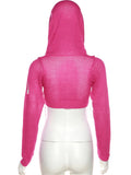 znbbw Spring Sexy Solid Pullover Hoodies Club Outfit For Women 2023 Long Sleeve Hooded Crop Top Female Black Knit Hoodies