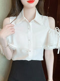 Znbbw Sleeve Blouse Women Tops Turn Down Collar Chiffon Blouse Shirt Blusas Mujer De Moda 2023 Verano Off Shoulder Top G456