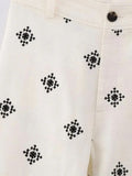 Znbbw TRAF Women Vintage Patchwork Embroidery Casual Linen Wide Leg Pants Chic High Waist Zipper Ankle Length Trousers