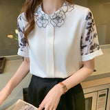 Znbbw Short Sleeve Blouse Women Blusas Mujer De Moda 2023 Print Chiffon Blouse Women Shirt Tops Women Blouses Top Femme E991