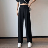 Znbbw Summer Loose Wide Leg Pants Women Elegant Pleated High Waist Draped Straight Long Trousers Female Casual Bottoms