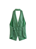 Znbbw TRAF Summer Fashion Sexy Women Green Vest Women Halter Sleeveless Backless Top Female Y2K Tanks