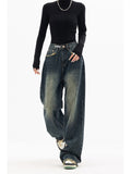 znbbw Fashion Women's High Waist Straight Streetwear Style Blue Jeans Pants Y2K Vintage Wide Leg Female Baggy Trouser Denim