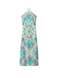 Znbbw TRAF Print Long Dress Women 2023 Backless Dress Woman Ruched Off Shoulder Summer Sexy Evening Party Dresses