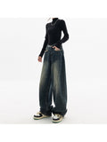 znbbw Fashion Women's High Waist Straight Streetwear Style Blue Jeans Pants Y2K Vintage Wide Leg Female Baggy Trouser Denim