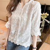 Znbbw Tops Lace Blouses Women Embroidery Floral Cotton White Shirt 2023 Fashion Casual Short Sleeve Women's Shirts Blusas 9638