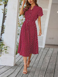 Znbbw Dot Dress Women 2023 New Summer Casual V-Neck Button Short Sleeve Midi Dresses Female Holiday Boho Beach Dresses Vestidos