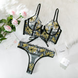 Znbbw Fancy Lingerie Floral Sexy Underwear Luxury Lace Deep-V Bra Set Women 2 Piece Transparent Sheer Bilizna Set Of Sex