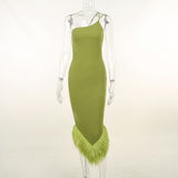 Znbbw Sexy Green Short Cocktail Dresses Crepe Feather One Stripe Shoulder Mermaid dress Backless Prom Homecoming Gowns Dress