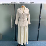 Znbbw Sets For Women 2 Pieces Autumn Winter Office Lapel Full Sleeve Nipped Waist Top Solid Pleated Long Skirt Set Streetwear