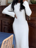 Znbbw Women's Knit Ribbed Long Dress Long Sleeve O Neck Wrapped Pencil Dress robe femme vestidos de mujer casual elegante