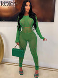 Znbbw Fashion Sexy Mesh Jumpsuit Women Autumn Simple Solid Slim Wild Streetwear Fitness Sportswear Romper Long Sleeve Skinny