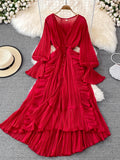 znbbw Autumn New Holiday Style Ankle Length Long Dresses Women Sexy V Neck Puff Sleeve Lace Elegant Evening Party Summer Dress