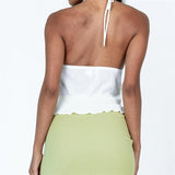 Znbbw Women Halterneck Crop Tops Summer Solid Color Bandage Open Front Backless Sleeveless Green Tops y2k Streetwear