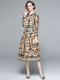 Znbbw 2023 Spring Summer Women Vintage Floral Print Midi Shirt Dress Female Lapel Chic Long Sleeve Casual Slim Vestidos