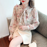 Znbbw Blouse Women Long Sleeve Floral Print Chiffon Blouse Shirt Women Tops Blusas Mujer De Moda 2023 Blouses Shirts Blusa G212