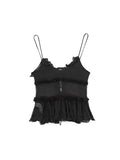 Znbbw TRAF Sexy Black Mesh See-Through Crop Tops V-Neck Front Tie Up Ruffles Camis Summer Holiday Backless Vest Tops