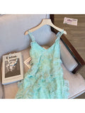 znbbw Summer Women's Vintage Elegant Light Green Dress Casual Spaghetti Strap Sleeveless Camisole Suspender Female Dresses