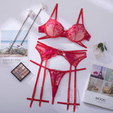 Znbbw Love Red Lingerie Sexy Bra And Panty Set 3-Pieces Luxury Lace Fancy Underwear Thongs Garters Erotic Intimate Set