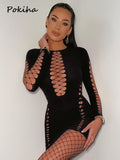 znbbw Sexy Bandage Cut Out Mini Dress Party Night Club Outfits For Women Long Sleeve Bodycon Dresses Vestido Clothes