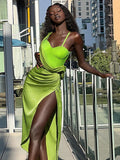 Znbbw Women Elegant Solid Satin High Side Slit Dresses 2023 Spring Summer Sexy Slip Dress Female Bodycon Fashion Streetwear