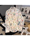 znbbw Fashion Pattern Print Loose Long Sleeve Single Breasted Shirt 2023 Spring Women's Turn-Down Collar Casual Female Blouse
