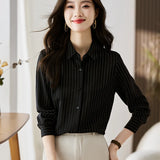 Znbbw Fashion Office Lady Turn Down Collar Striped Blouse Shirt Women Tops Blusas Mujer De Moda 2023 Long Sleeve Blouse Women G833