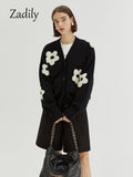 znbbw 2023 Winter New In Vintage Floral EmbroideryLoose Women Knit Cardigan Korea Style Button Up Ladies Sweater Coat Clothing