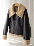 Znbbw Winter 2023 Women Jacket Coats Faux Shearling Sheepskin Coat Retro Motorcycle Jacket Fleece Woman Jackets Outerwear Tops
