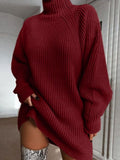 znbbw Women Turtleneck Oversized Knitted Dress Autumn Solid Long Sleeve Casual Elegant Mini Sweater Dress Winter Pullover Clothes