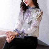 Znbbw Sleeve Blouse Women Print Chiffon Blouse Shirt Blusas Mujer De Moda 2023 Tops Women Blusa Feminina Blouses Camisas F414