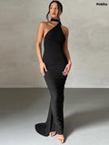 znbbw Oblique Shoulder Backless Long Maxi Dress For Women Gown Summer Elegant Sleeveless Ruched Party Club Prom Sexy Vestidos