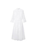Znbbw TRAF Women 2023 Chic Fashion With Belt Button-up Midi Shirt Dress Vintage Long Sleeve White embroidery Female Dress