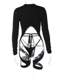 znbbw Fall Sexy Solid Asymmetric Hollow Out Bodysuit Club Outfit For Women 2023 Long Sleeve Fashion One Pieces Women Clothing