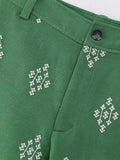 Znbbw TRAF Green Chic Women Pants 2023 Embroidery Loose Full Length Ladies Trousers Casual High Waist Wide Pants For Female