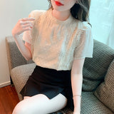 Znbbw Mujer De Moda 2023 Verano White Lace Chiffon Blouse Shirt Women Tops Summer Short Sleeve Blouse Women Blouses Shirts G466