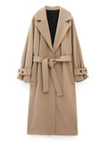 Znbbw Lapel With Belt Overcoat Women Elegant Long Sleeve Pocket Jacket Spring And Autumn Ladies Casual Warm Long Coat