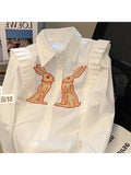znbbw Women Vintage Rabbit Printed Shirt Single Breasted Streetwear Sweet Chic Fashion Oversized Loose Female Lovely Blouses Tops