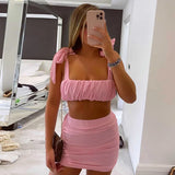 Znbbw Women's Outfits Skirt Suit Solid Color Pleated Double Sides Strap Sling Slim Vest + High Waist Skirt Simple Two-piece Set