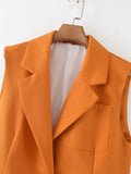 Znbbw Spring Autumn Women Casual Coat Vest Turn Down Collar Office Long Vest Jacket Elegant Female Solid Button Slim Waistcoat