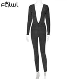 znbbw Winter Sparkling Black Bodycon Jumpsuits Women Sexy One Piece Club Outfits For Women Deep V Neck Long Sleeve Jumpsuit