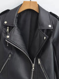 Znbbw TRAF Spring Autumn Pu Jacket Coat Women Long Sleeves Slim Warm Biker Faux Leather Jackets Coat Biker Jacket Streetwer