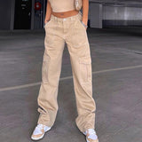 Znbbw Women Y2K Cargo Pants Khaki Loose Streetwear Vintage Low Waist Casual Straight Trousers Sexy Retro Loose Pockets Baggy Pants