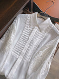 znbbw Fashion Hollow Out Loose Lantern Long Sleeve Shirt 2023 Spring Women's Turn-Down Collar Elegant Blouse Ladies Clothing